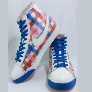 Sz 9 Vtg NIKE Pink Blue White Hi Top Sneakers